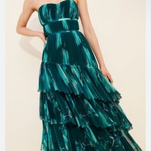 Hutch Strapless Green Tiered Dress